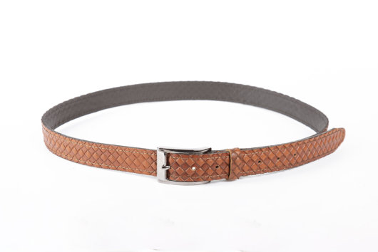 STRAW EFFECT LEATHER BELT IN TAN