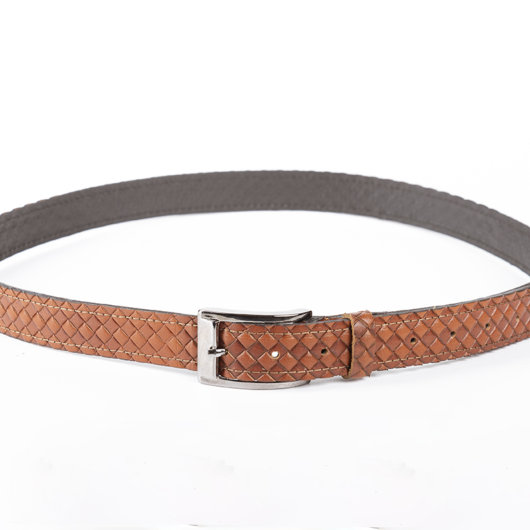 STRAW EFFECT LEATHER BELT IN TAN