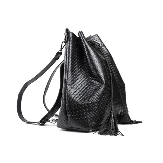 3 IN 1 STRAW EFFECT BUCKET BAG IN BLACK