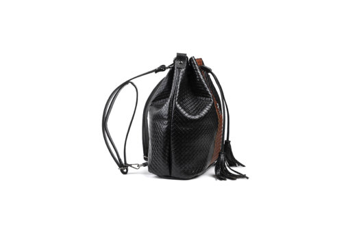 3 IN 1 STRAW EFFECT BUCKET BAG IN BLACK-TAN