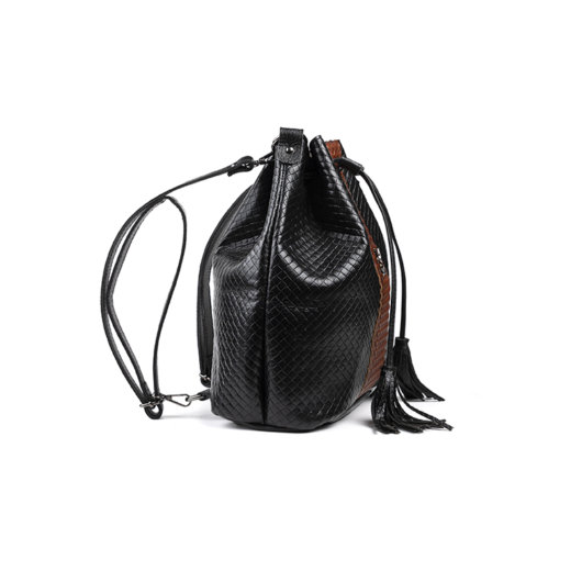 3 IN 1 STRAW EFFECT BUCKET BAG IN BLACK-TAN