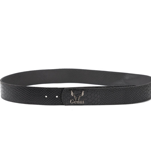 BLACK LEATHER LOGO BELT (NICKEL HARDWARE)
