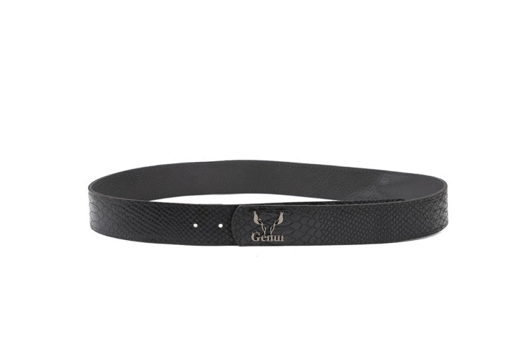 BLACK LEATHER LOGO BELT (NICKEL HARDWARE)