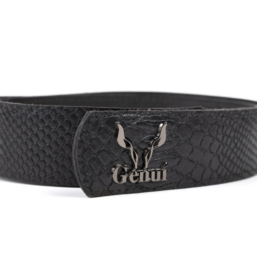 BLACK LEATHER LOGO BELT (NICKEL HARDWARE)