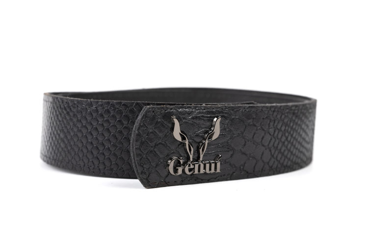 BLACK LEATHER LOGO BELT (NICKEL HARDWARE)