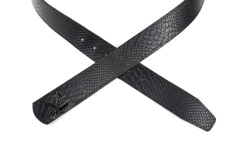 BLACK LEATHER LOGO BELT (NICKEL HARDWARE)