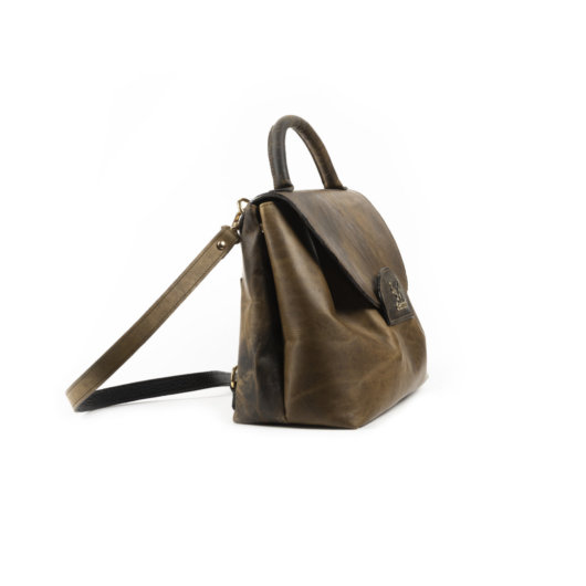 3 IN 1 FLAP BAG IN OLIVE GREEN PULL UP LEATHER