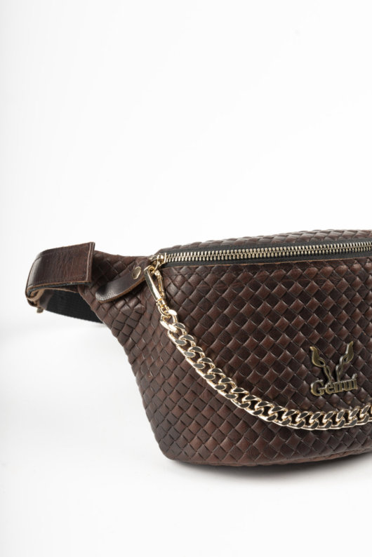 STRAW EFFECT BELT BAG IN BROWN -”MEDIUM”