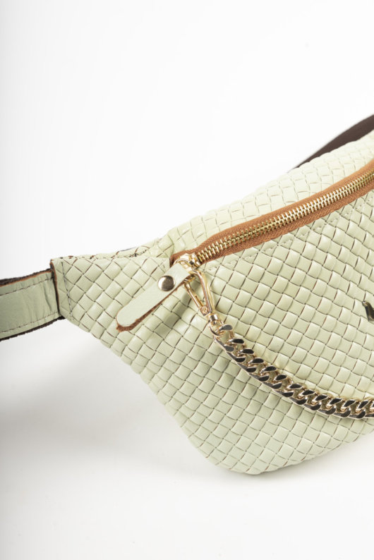 STRAW EFFECT BELT BAG IN PISTACHIO GREEN-”MEDIUM”