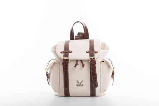 CREAM BACKPACK WITH BROWN STRAPS-”MEDIUM”