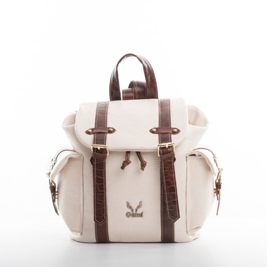 CREAM BACKPACK WITH BROWN STRAPS-”MEDIUM”