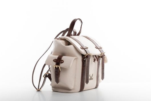 CREAM BACKPACK WITH BROWN STRAPS-”MEDIUM”