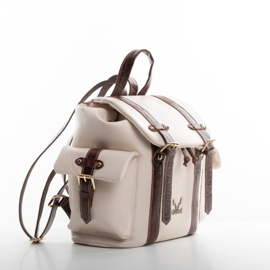 CREAM BACKPACK WITH BROWN STRAPS-”MEDIUM”