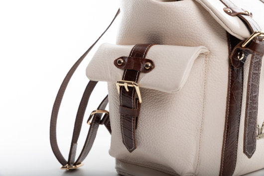 CREAM BACKPACK WITH BROWN STRAPS-”MEDIUM”