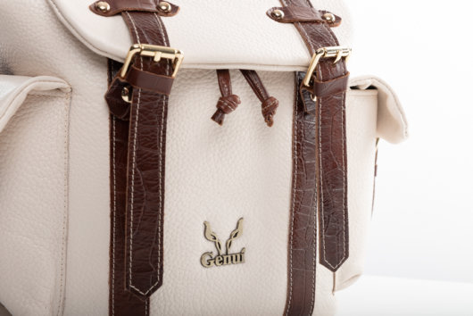 CREAM BACKPACK WITH BROWN STRAPS-”MEDIUM”