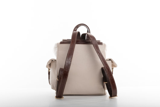 CREAM BACKPACK WITH BROWN STRAPS-”MEDIUM”