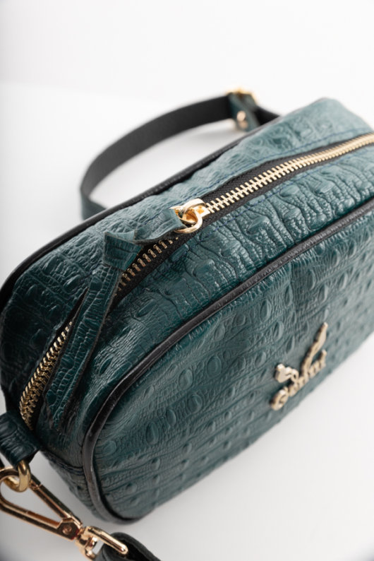 CROSSBODY BAG WITH ZIPPER IN DARK GREEN