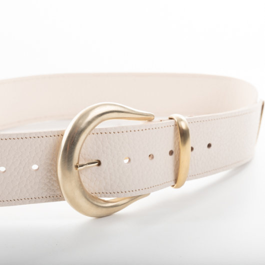 VINTAGE BUCKLE LEATHER BELT IN CREAM