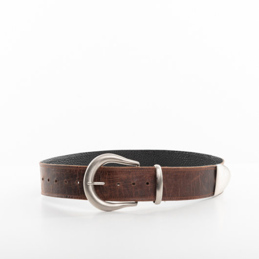 VINTAGE STYLE LEATHER BELT IN BROWN PULL UP