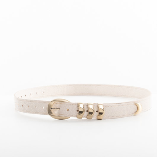 LEATHER BELT WITH 3 METAL LOOPS IN CREAM