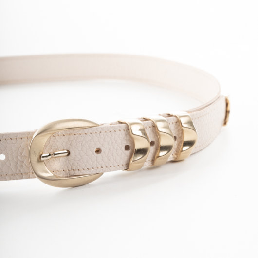 LEATHER BELT WITH 3 METAL LOOPS IN CREAM