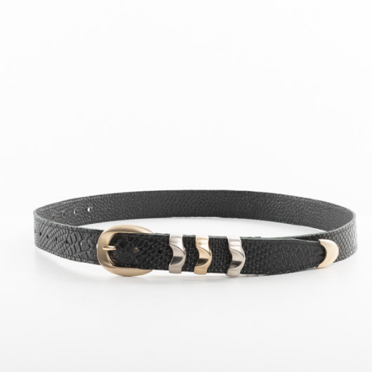 LEATHER BELT WITH 3 METAL LOOPS IN BLACK