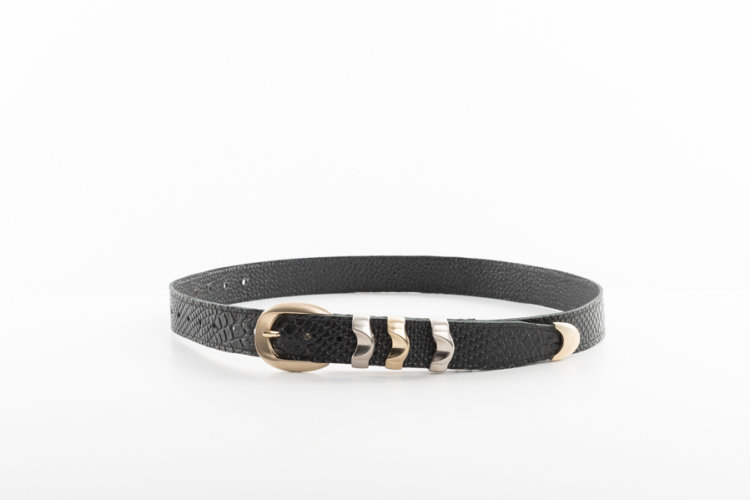 LEATHER BELT WITH 3 METAL LOOPS IN BLACK