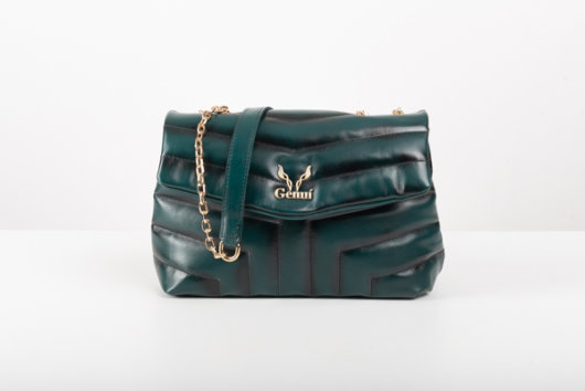 DARK GREEN QUILTED SHOULDER BAG WITH CHAIN