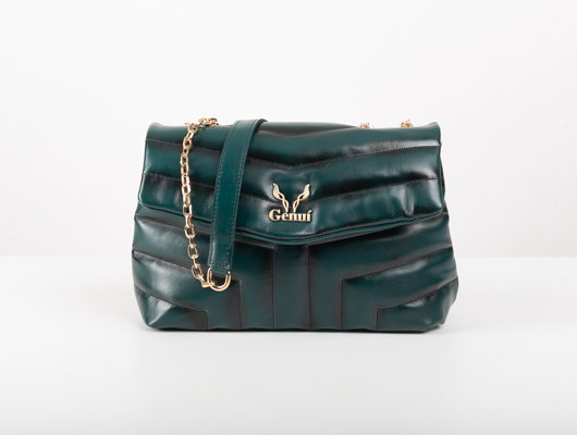 DARK GREEN QUILTED SHOULDER BAG WITH CHAIN