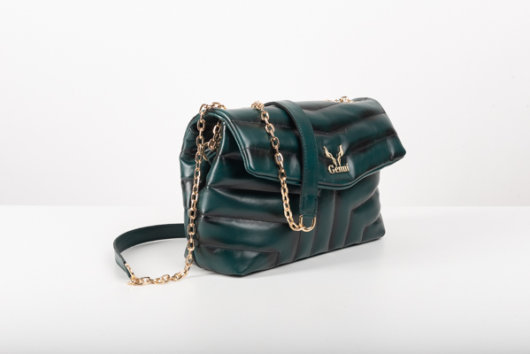 DARK GREEN QUILTED SHOULDER BAG WITH CHAIN