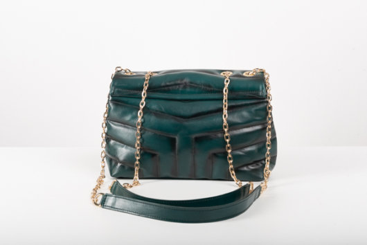 DARK GREEN QUILTED SHOULDER BAG WITH CHAIN