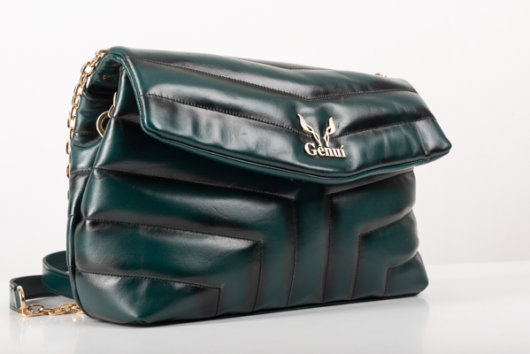 DARK GREEN QUILTED SHOULDER BAG WITH CHAIN