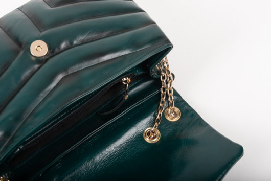 DARK GREEN QUILTED SHOULDER BAG WITH CHAIN