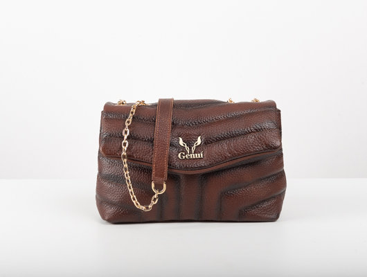 BROWN QUILTED SHOULDER BAG WITH CHAIN