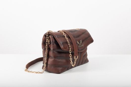 BROWN QUILTED SHOULDER BAG WITH CHAIN