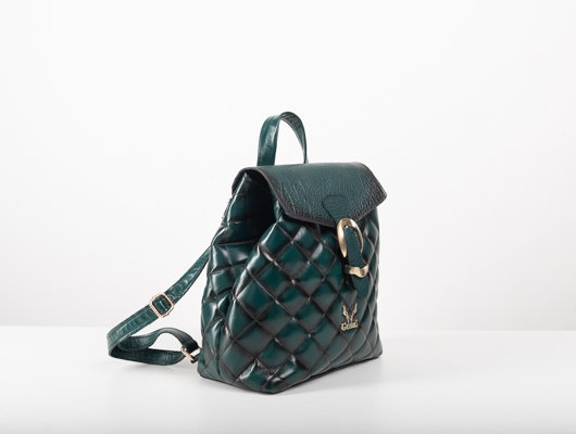 QUILTED BACKPACK IN DARK GREEN