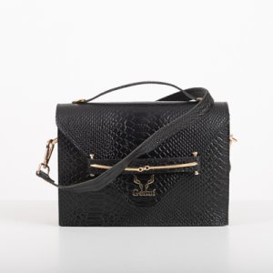 CLUTCH BAG WITH DECORATIVE METAL ACCESSORIES AND HANDLE IN BLACK