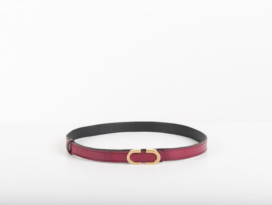 MAGENTA LEATHER BELT WITH OVAL HARDWARE