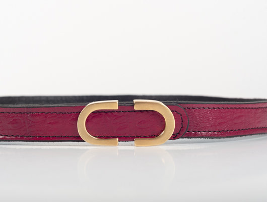 MAGENTA LEATHER BELT WITH OVAL HARDWARE