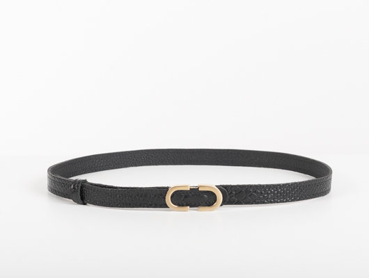 BLACK LEATHER BELT WITH OVAL HARDWARE