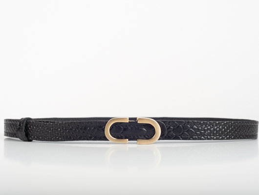 BLACK LEATHER BELT WITH OVAL HARDWARE