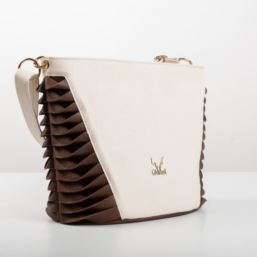 LEATHER SHOULDER BAG IN CREAM-BROWN