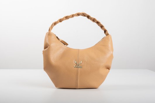 BRAIDED LEATHER SHOULDER BAG IN POWDER-”SMALL”