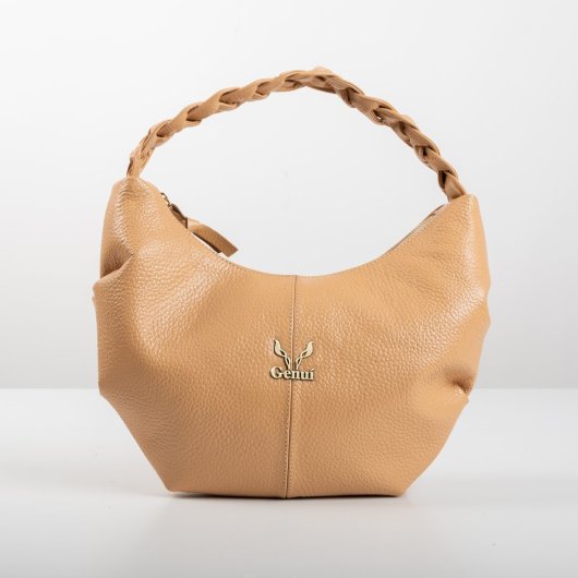 BRAIDED LEATHER SHOULDER BAG IN POWDER-”SMALL”