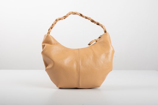 BRAIDED LEATHER SHOULDER BAG IN POWDER-”SMALL”