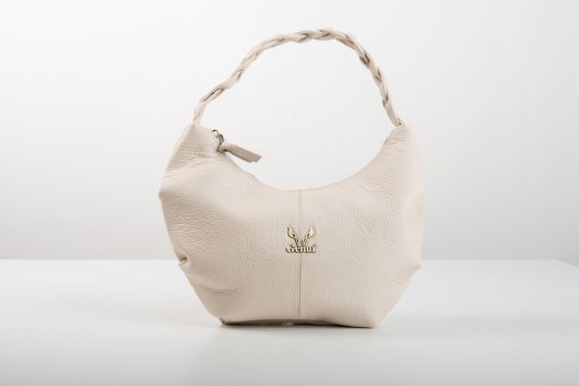 BRAIDED LEATHER SHOULDER BAG IN CREAM-”SMALL”