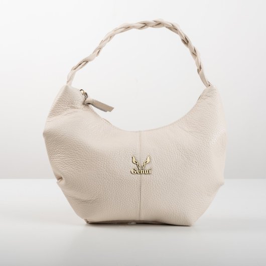 BRAIDED LEATHER SHOULDER BAG IN CREAM-”SMALL”