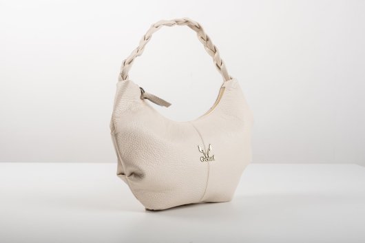 BRAIDED LEATHER SHOULDER BAG IN CREAM-”SMALL”