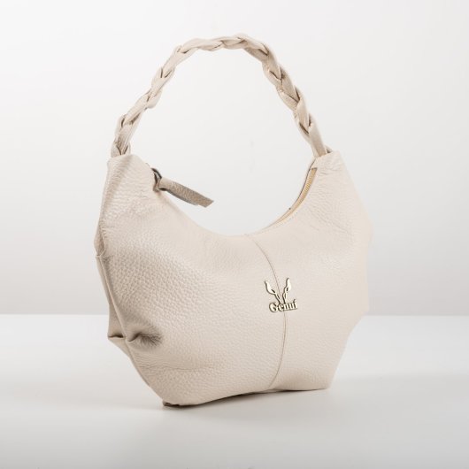 BRAIDED LEATHER SHOULDER BAG IN CREAM-”SMALL”