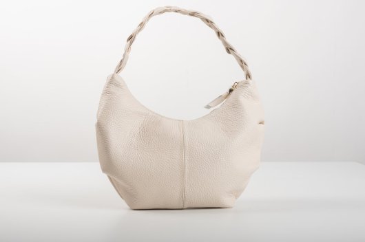 BRAIDED LEATHER SHOULDER BAG IN CREAM-”SMALL”